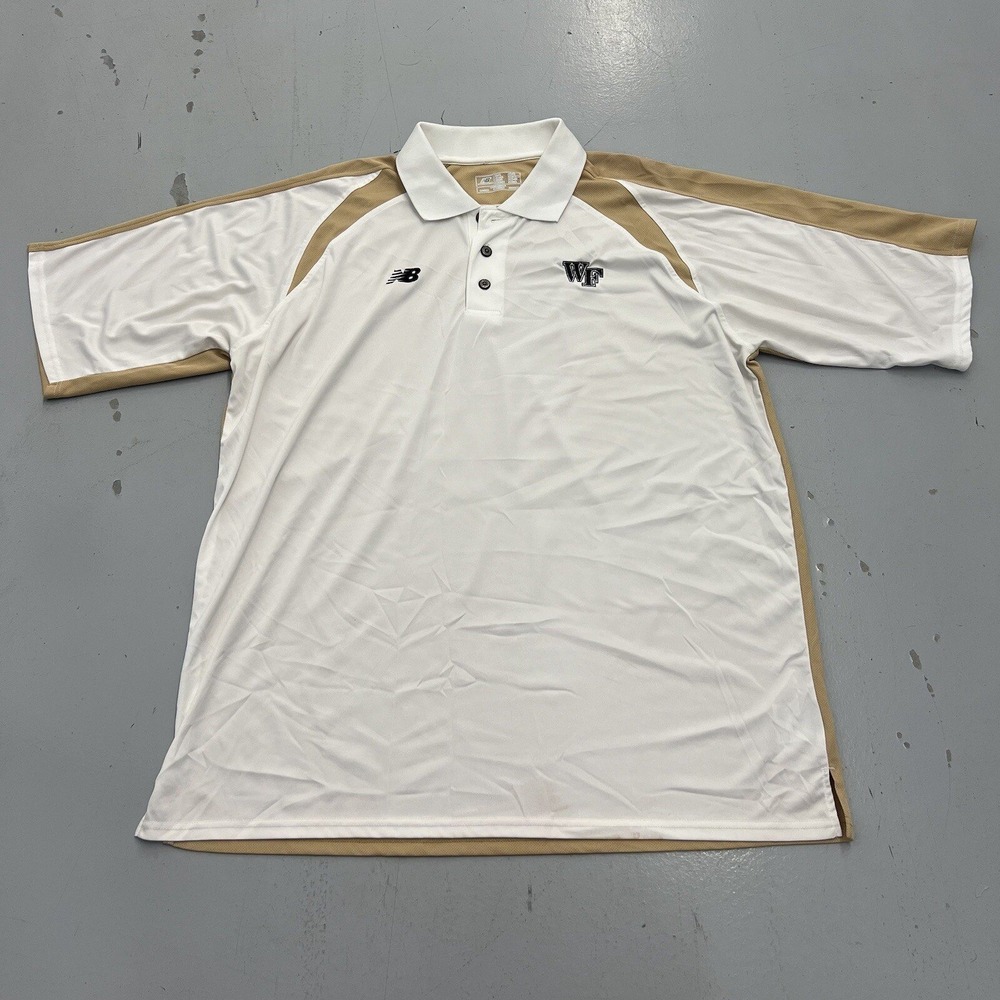New Balance Mens 2XL Wake Forest Demon Deacons Polo Shirt White Gold Mesh